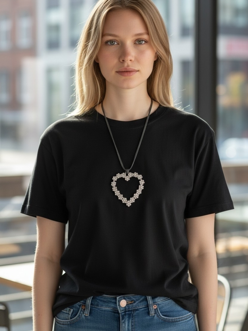 Wild Fable Black Cord Heart Pendant Necklace with Clear Crystals